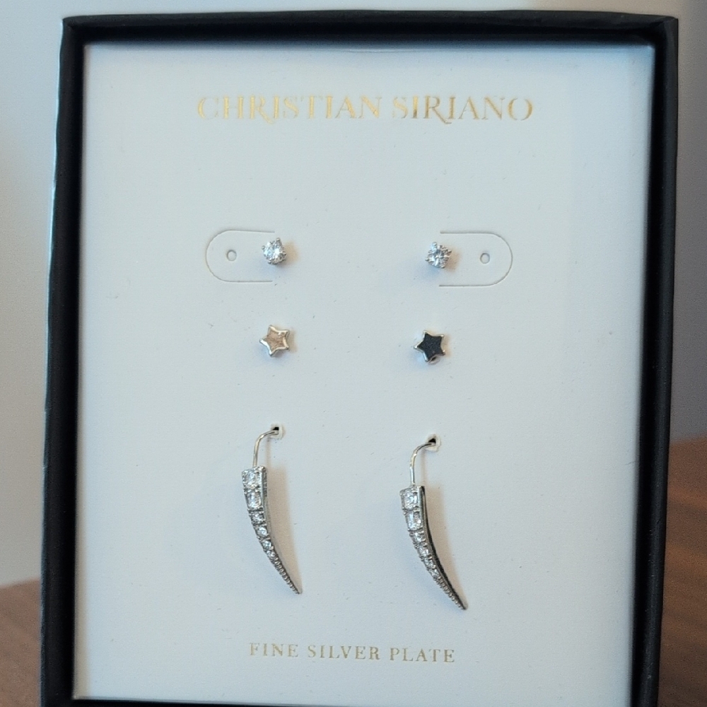 Christian Siriano Fine Silver Plate Silver Dainty Earrings Set